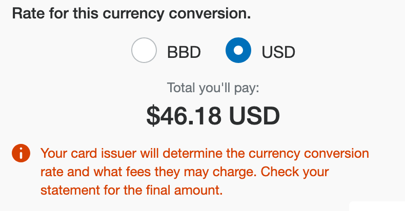 PayPal showing USD $46.18 with bank conversion message